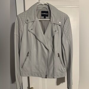 Express Women's Light Gray Leather Jacket